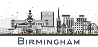 Birmingham Uk City Skyline With Color Buildings Isolated On White Vector